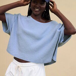 Aerie Cropped Waffle T-Shirt Monaco Blue- Small